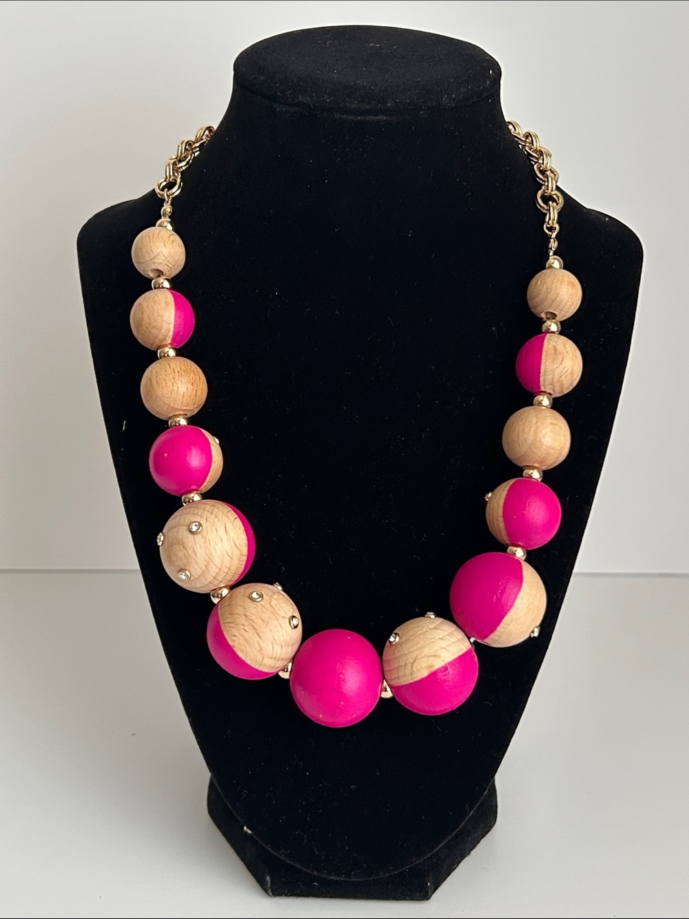 Anna & Ava Hot Pink and Natural Wood Bead Necklace
